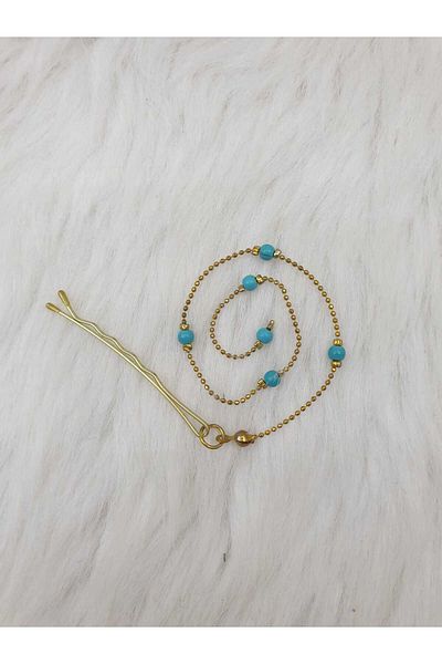 HAPPY HANDMADE 21cm Turquoise Natural Stone Chain Sheet Metal Bead - Hair Earrings and Accessories Gift
