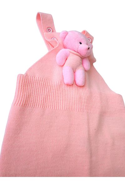 ZARİNA Buttoned Baby Kids Knitwear Salopet with Teddy Bear