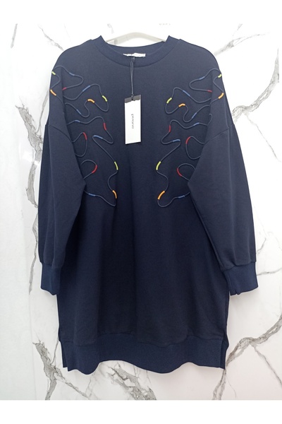 Puane Жіноча туніка з двома нитками та візерунком, темно-синя 10567