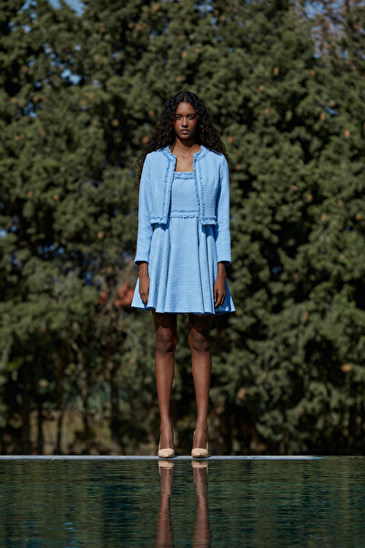 Nur OSKAY Mavi Kloş Elbise Ceket Takım