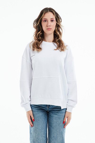 Eazy Co Hanorac premium oversize unisex alb cu gât crew de primăvară petice