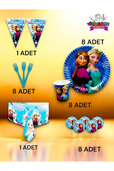 VibeHome Frozen Themed Premium Set for 8 - Birthday Party and Fun Events