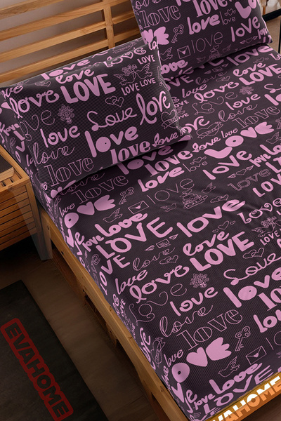 Lorien Love Desenli Lastikli Çarşaf Seti Tek / Çift / Battal Boy