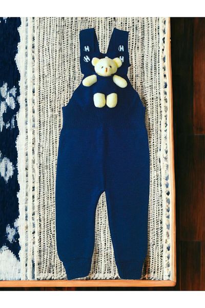 ZARİNA Buttoned Baby Kids Knitwear Salopet with Teddy Bear