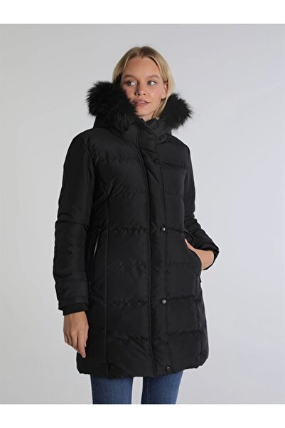 MKLShop Kürk Kapüşonlu Kadın Kaban