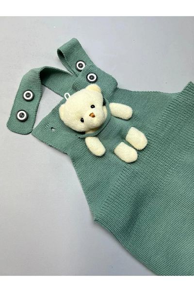 ZARİNA Buttoned Baby Kids Knitwear Salopet with Teddy Bear