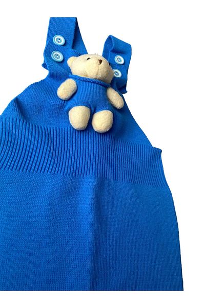ZARİNA Buttoned Baby Kids Knitwear Salopet with Teddy Bear