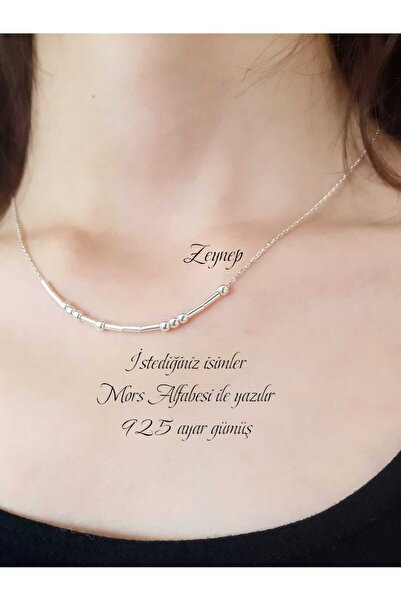 TAKIMAKI Mors Alfabesi Gümüş Kolye İsimli Gümüş Kolye 925 Ayar Gümüş Zincir M...