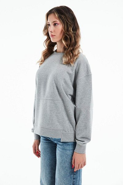 Eazy Co Hanorac premium oversize unisex gri Melange cu gât crew de primăvară petice