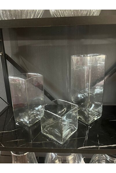 Paşabahçe Denizli EL İşçiliği Kare Cam Vazo 3Lü Set