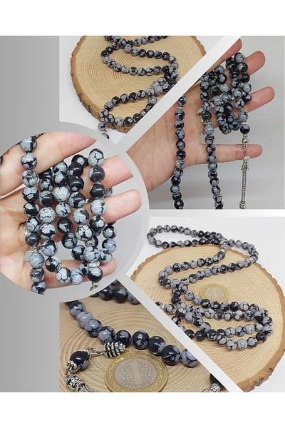 Yasamtohumu Snowflake Obsidian Stone 99 χάντρες προσευχής 8mm (5640)