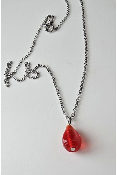 kırıkboncuk El Yapımı Murano Cam Boncuk Nar Tanesi Çelik Kolye