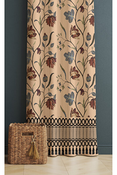 ALAMODECOR Antika Vintage Etnik Eski Köy Perde Desenli Çiçekli Fon Perde Tek ...