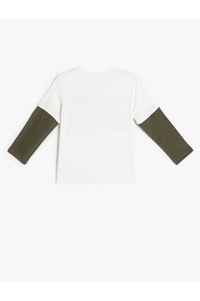 Koton Cotton Long Sleeve T-Shirt - Slogan Printed, Crew Neck