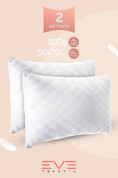 Eve Tekstil 2 Pieces Diamond Quality Quilted Pillow 50*70 Cm 800 gr