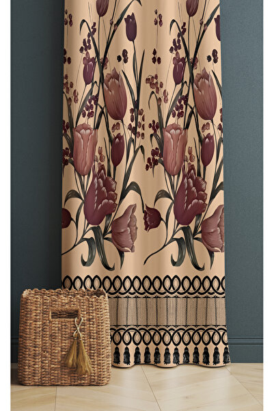 ALAMODECOR Antika Vintage Etnik Eski Köy Perde Desenli Çiçekli Fon Perde Tek ...