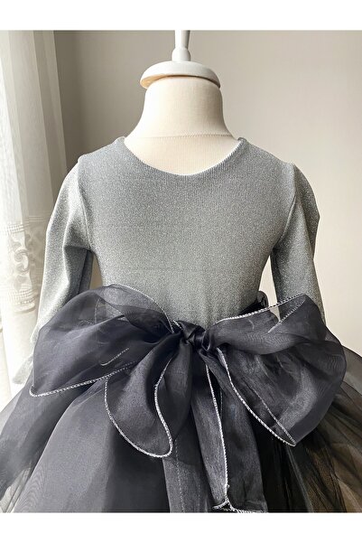 BerrinceTasarım Simli İnci Toka Süslü Uzun Kollu Çocuk Abiye Elbise