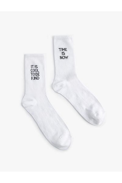 Koton Socket Socks Slogan Κεντημένο Βαμβακερό Μιγμα