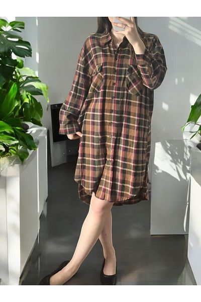 Flow Mi̇sseale Midi Length Lumberjack Shirt Dress