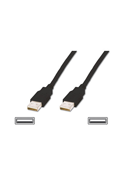 Assmann Usb 2.0 Bağlantı Kablosu, Usb A Erkek - Usb A Erkek, 1.8 Metre, Awg 30, Usb 2.0 Uyumlu, Ul, Siyah Re