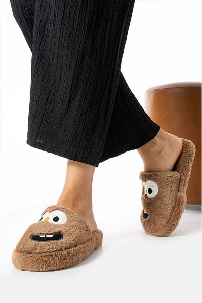 ZERDALİFE Καφέ Smiley Face βελούδινα αφράτα αθόρυβη σόλα Dowry House Παντόφλες - Almina Z 101112