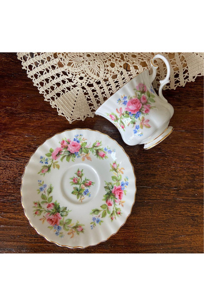 Handmadesign Royal Albert Antika Porselen Moss Rose Çay Fincan ve Tabağı / Do...