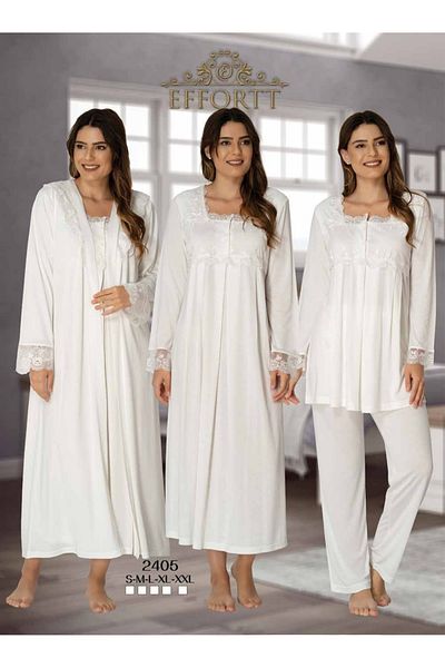 Effortt Venera Maternity Maternity Sleepwear Set Elegant Lace Detailed 4 Piece Pijma Nightgown Set