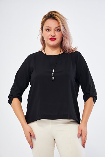 UNIQUE LADY بلوزة أنيقة مقاس كبير مع قلادة مفصلة