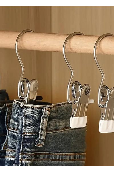BRE HOME 4 bucăți de rufe din oțel inoxidabil, clemă portabilă pentru rufe, organizator de haine pentru garderobă