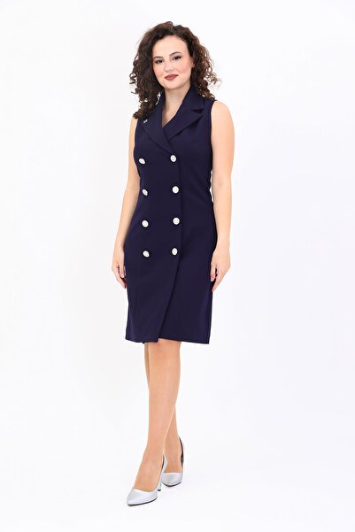 ÖNDER ÖZSOY Kemerli Kalem Elbise -Lacivert