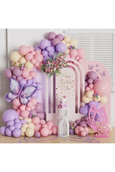 DÜVENCİ TİCARET MAKARON RENK KELEBEK FOLYOLU DOĞUM GÜNÜ PARTİ BALON SETİ