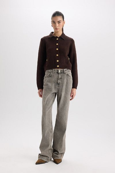 DeFacto Regular Fit Polo Neck Buttoned Knitwear Cardigan D8808Ax24Wn
