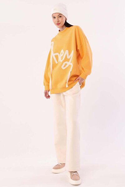 ALLDAY Orange-Oversize Raised Stripe Detailed Sweatshirt