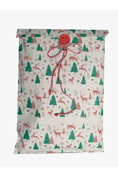 Dekals 40 Adet 22x36 Hazır Pratik Hediye Poşeti Yılbaşı Kardan Adam Çam Geyik Desenli Hediye Paketi