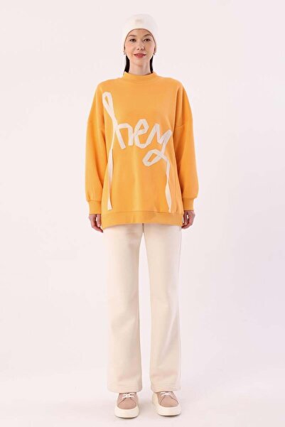 ALLDAY Orange-Oversize Raised Stripe Detailed Sweatshirt