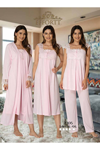 Effortt EFFEORT Venera Lohusa Hamile Pijama Seti Zarif Dantel Detaylı 4 Parça...