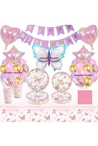 DÜVENCİ TİCARET KELEBEK DESENLİ DOĞUM GÜNÜ PARTİ SETİ