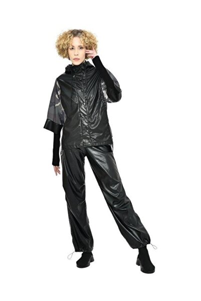 NK Women's Leather Wide Leg Trousers with Adjustable Legs