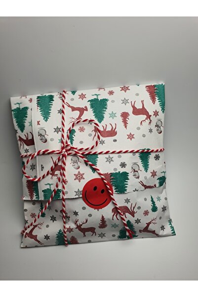 Dekals 100 Adet Hazır Hediye Ambalaj Paketi Yılbaşı Kardan Adam Çam Geyik Des...