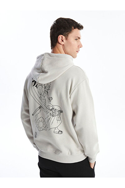 LC Waikiki Lcw Casual Gri Uzun Kollu Baskılı Erkek Kalın Hoodie