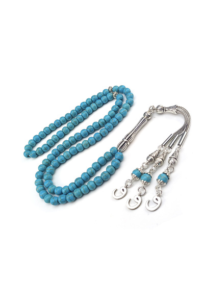 Selderesi 6mm Turkuaz Doğaltaş 99luk Namaz Tesbihi Dua Zikir Tesbihi 99 Lu