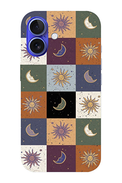 moonset Iphone 16 Uyumlu Renkli Ay ve Güneş Tasarımlı Baskılı Şeffaf Telefon ...