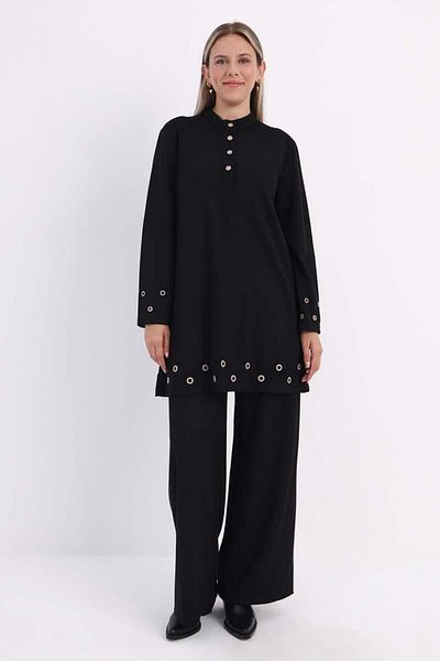 ALLDAY Black-Eyelet Lycra Trousers Suit