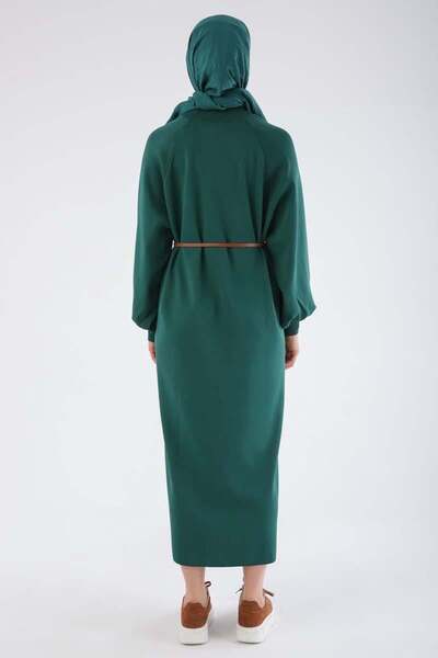 ALLDAY Σμαραγδένιο λεπτό πλεκτό φόρεμα με ζώνη