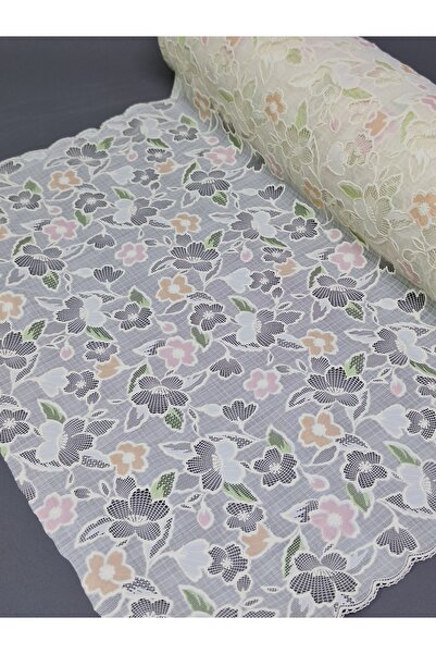 Başak Ev Tekstili Pvc Cubric Lace Shelf and Cabinet Cover Runner (White-Pink)