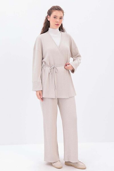 ALLDAY Beige Double-Breasted Collar Pant Suit