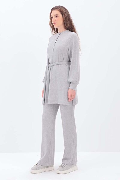 ALLDAY Сірий костюм з брюками з напівзавуженими штанинами та поясом