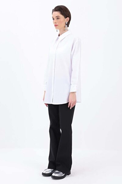 ALLDAY White-Mancheted Stone Shirt Tunic with Smoke Collar