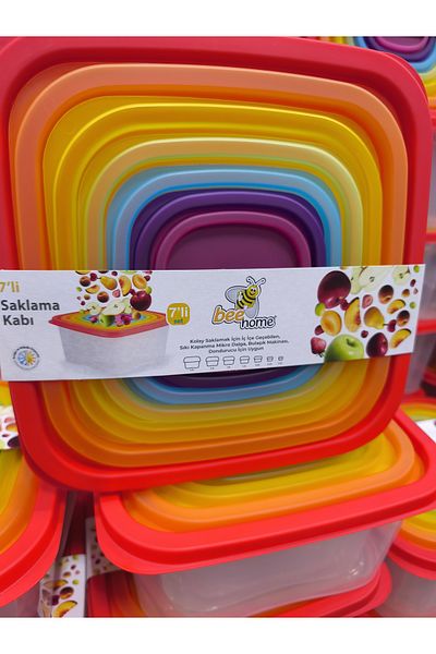 Bee Home Plastic 7-Piece Rainbow Model Storage Container Total 13 Liters