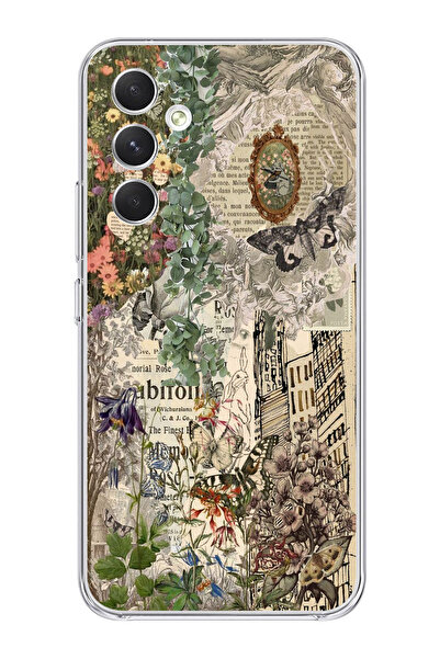 moonset Samsung Galaxy S24 FE Uyumlu Çiçek Kolaj Tasarımlı Baskılı Şeffaf Tel...